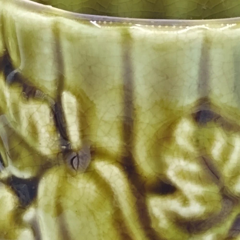 Japan Ceramic Embossed Relief Fruit Grapes Pears Avocado Green Tea Cup Mug Vtg